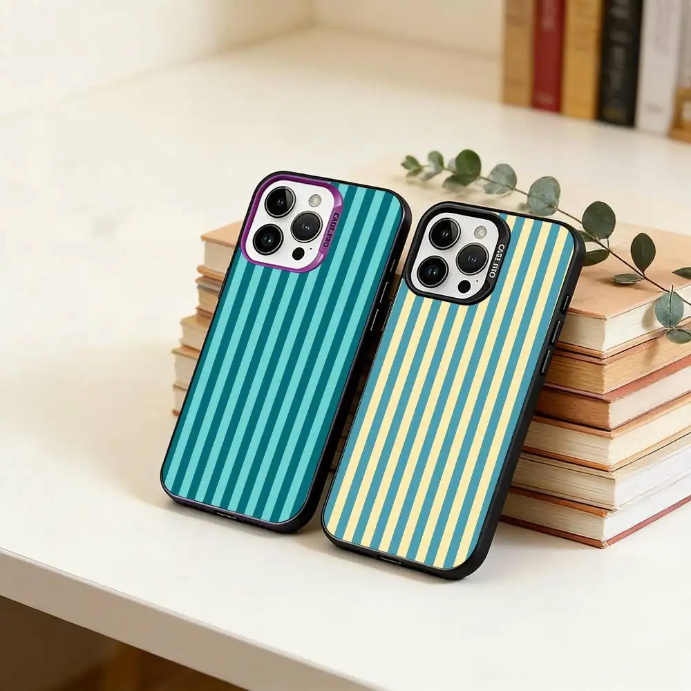 

M-Multicolor Stripes Phone Case For iPhone 17,16,15,14,13,12,11 Plus,Pro Max,XS,Colorful Silver Black Cover
