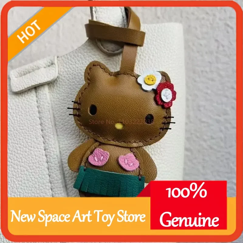 Handmade Leather Hello Kitty Pendant Sheep Cross Dressing Design Cute Girl's Gift Birthday Car Keychain Handbag Accessory