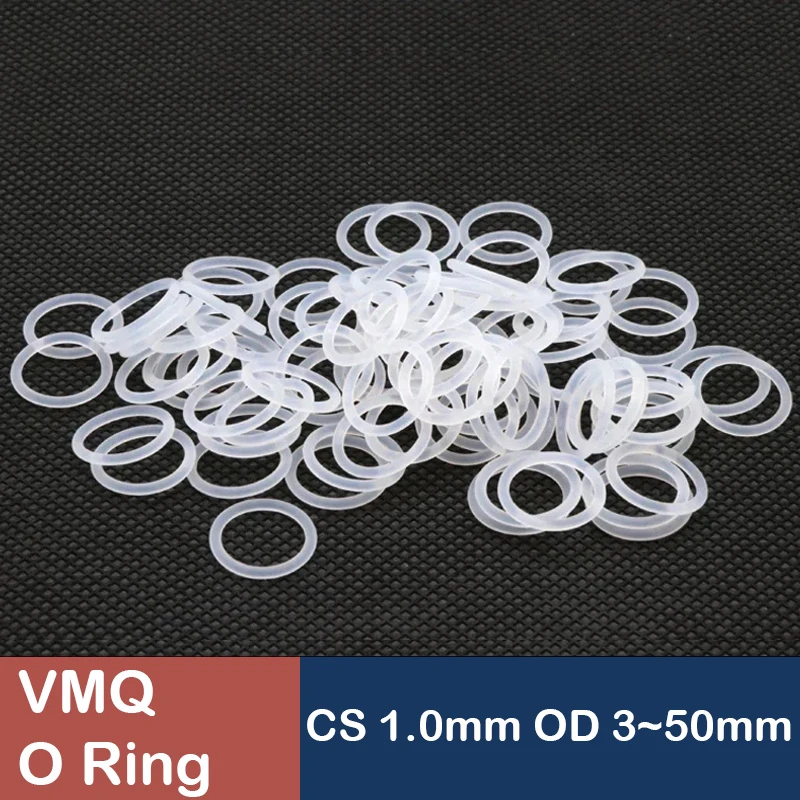 50Pcs White Silicone VMQ O Ring Gasket CS 1mm OD 3 ~ 50mm Food Grade Waterproof Washer Rubber Insulate Round O Shape Seal