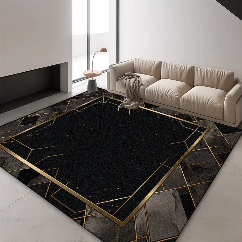 European Luxury Black Gold Marble Carpet Living Room Home Decoration Tradition Non-slip Rugs Bedroom Cloakroom Entrance Door Mat