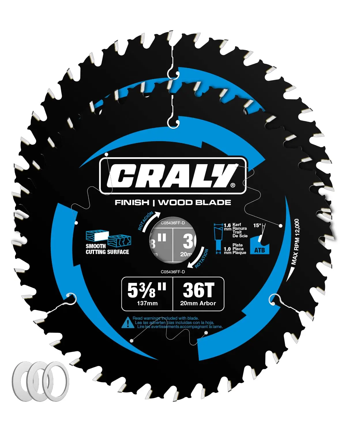 5-3/8 Inch 36-Tooth Fine Finish Circular Saw Blade, 20mm Arbor, Carbide Tipped for Plywood & MDF