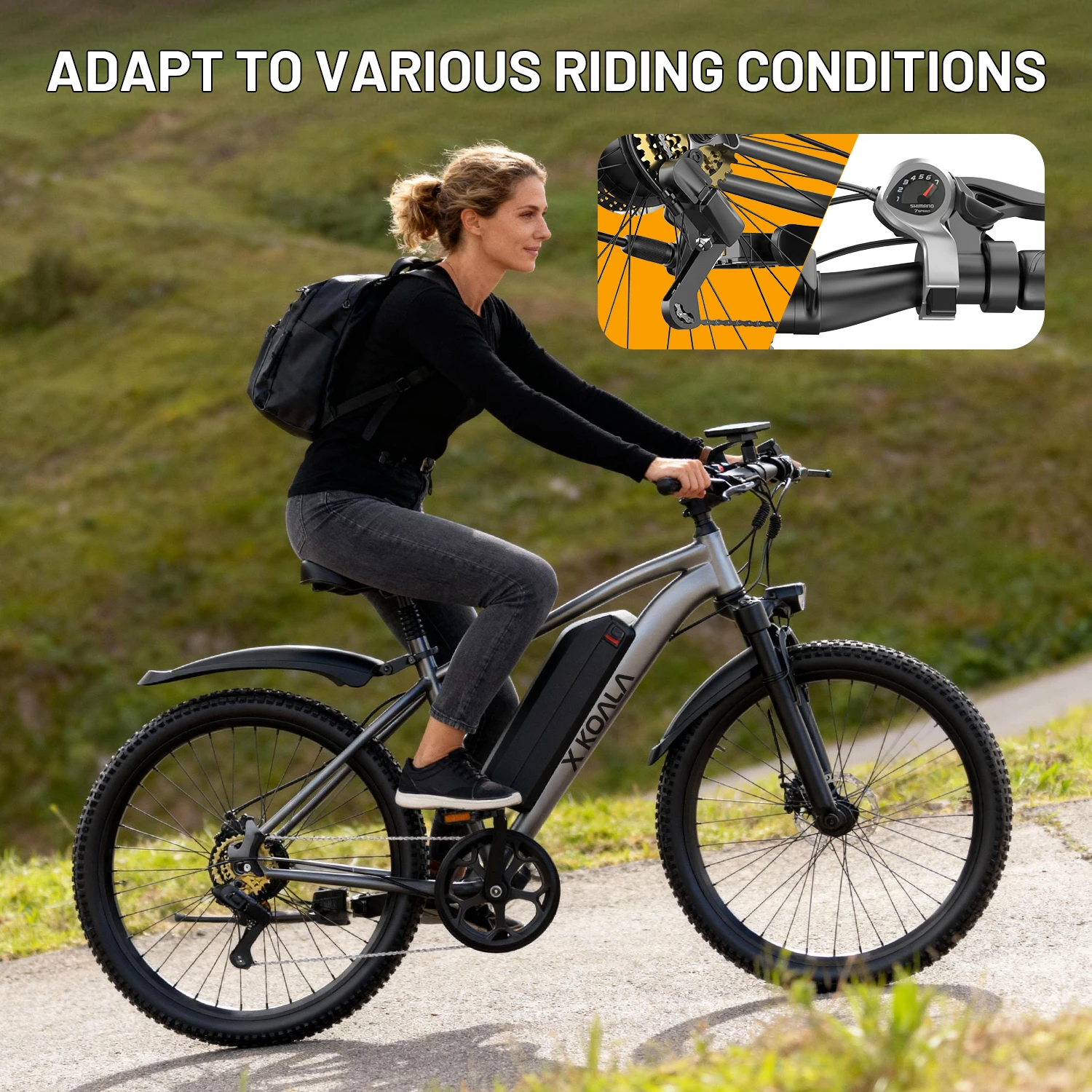 دراجة إلكترونية ذات 7 سرعات للبالغين، دراجة كهربائية مقاس 26 بوصة، محرك ذروة 1200 وات، 55 ميلًا في الساعة للتنقل والدراجة الجبلية الكهربائية على الطرق الوعرة،