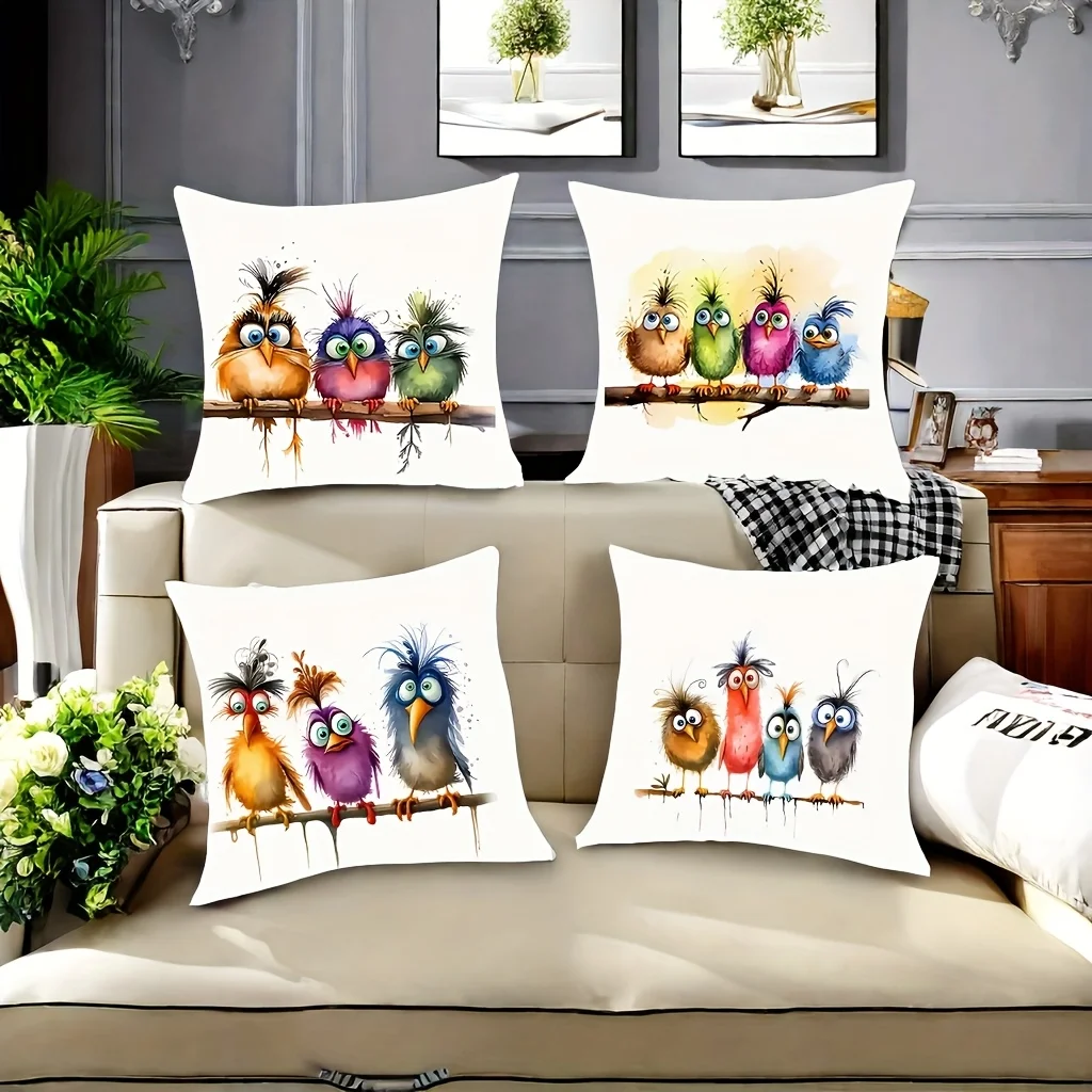 Cute Cartoon Birds on a Branch Throw Pillow Set - Adorable Avian Friends for Nursery Decor