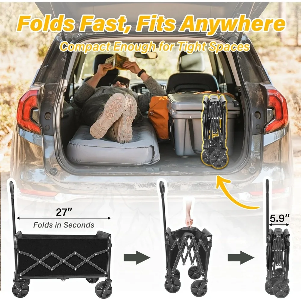 Carro plegable todo terreno con capacidad de 360 LBS, 2 portavasos, portátil para playa, camping, jardín