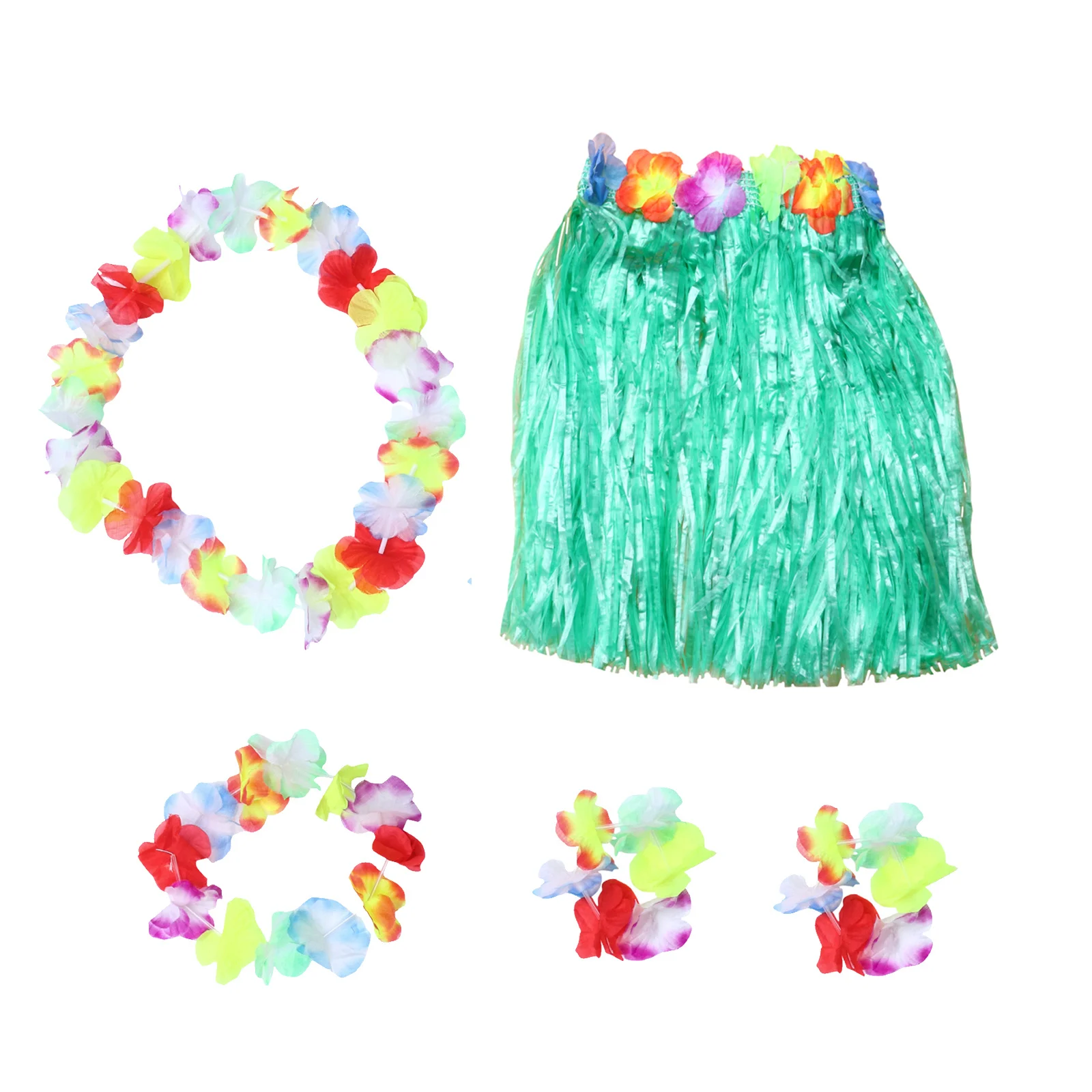 

1 Set Hawaiian Skirt Set Colorful Party Costume Accessories Hula Dance Outfit For Luau Beach Event Hawaiian Accessories