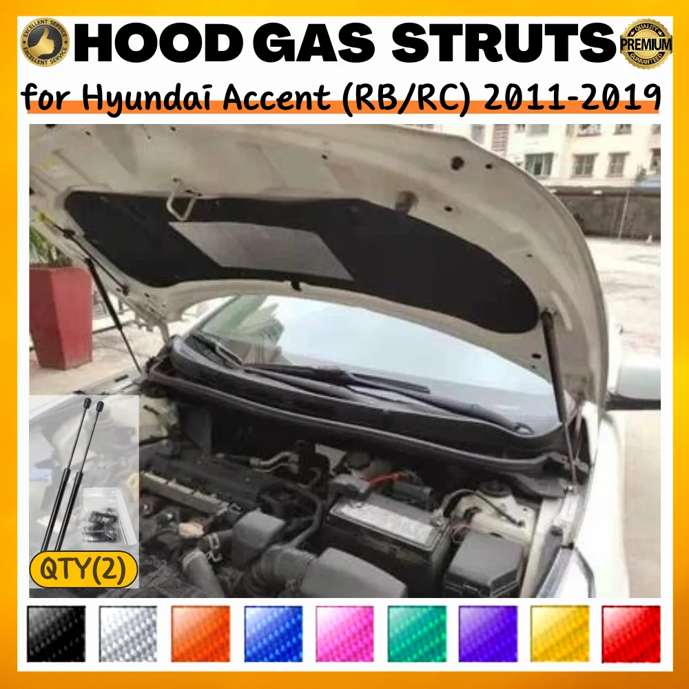 

Qty(2) Hood Struts for Hyundai Accent (RB/RC) 2011-2019 Front Bonnet Modify Gas Springs Shock Absorbers Lift Supports Dampers
