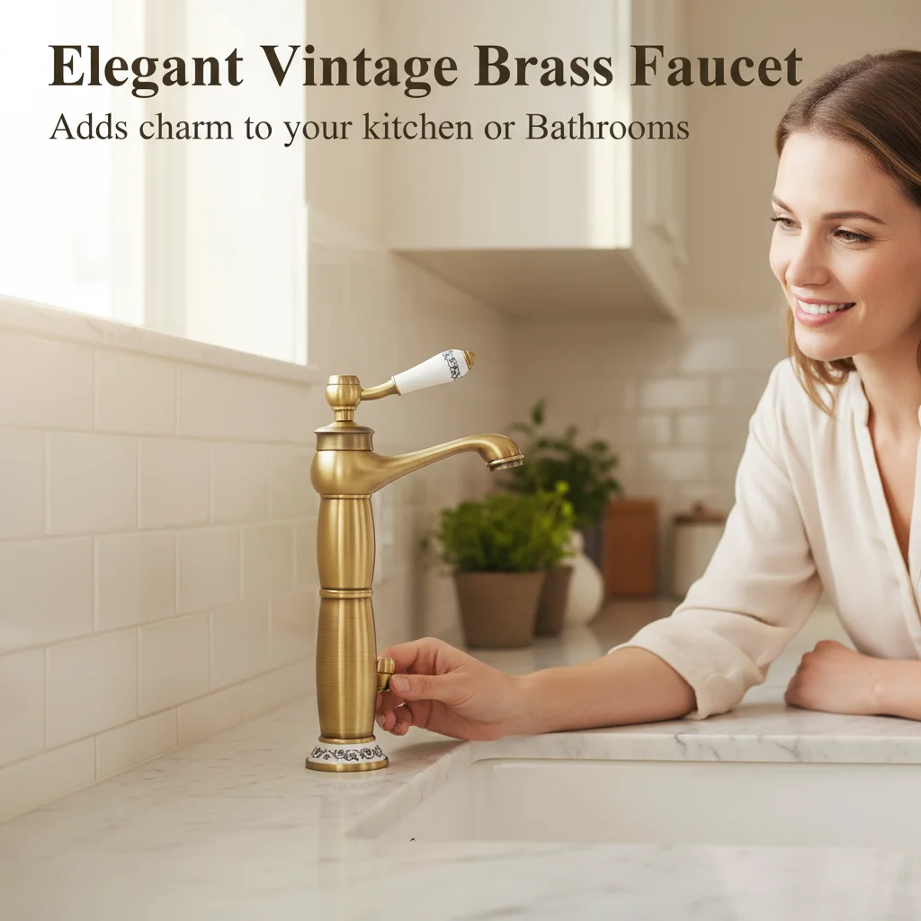Goldfarbener Wasserhahn, Badezimmer-Wasserhahn, Retro-Badezimmer-Wasserhahn, 8,86-Zoll-Wasserhahn mit hohem Auslauf und 2 Wasserschläuchen, für Zuhause/Hotel
