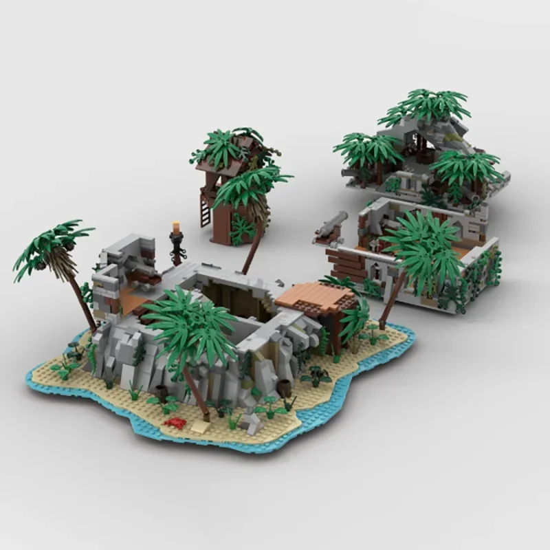 MOC Building Blocks Pirate Island Jungle Cabin Model Technical Bricks DIY Assembly Medieval Architecture Toys For Child Gift