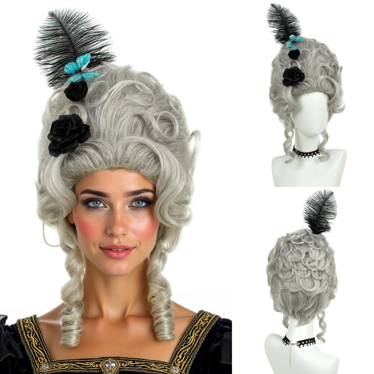 Victorian Rococo Costume Cosplay Wig, 18th Century Baroque Beehive Curly Synthetic Wig