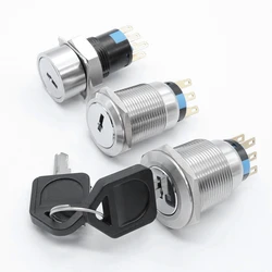 16mm 19mm 22mm Metal Rotary Key Switch ON OFF 2/3 Position Waterproof Power Button Lock Latching Switch 3/6 Pin With Key 1NO1NC