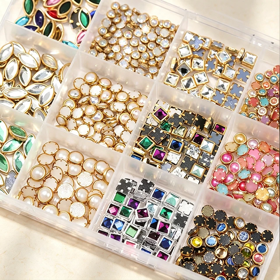 12 adornos de uñas 3D vintage barrocos, gemas con marco de metal, perlas barrocas, cristales redondos de zafiro y rubí, decoración de uñas 2