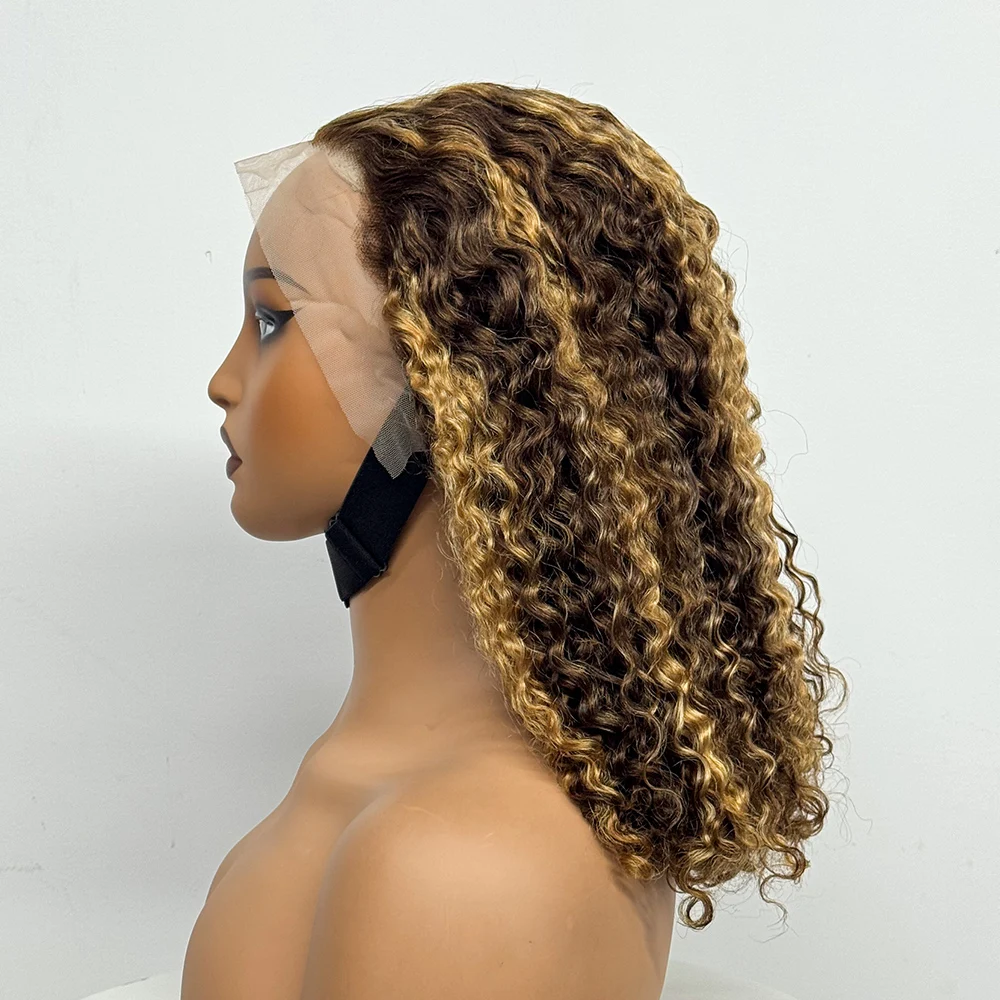 Pelucas Jerry rizadas de doble estiramiento, densidad del 280%, 13x4, encaje Frontal transparente, cabello humano, peluca de cabello humano rizado Pixie para mujeres negras