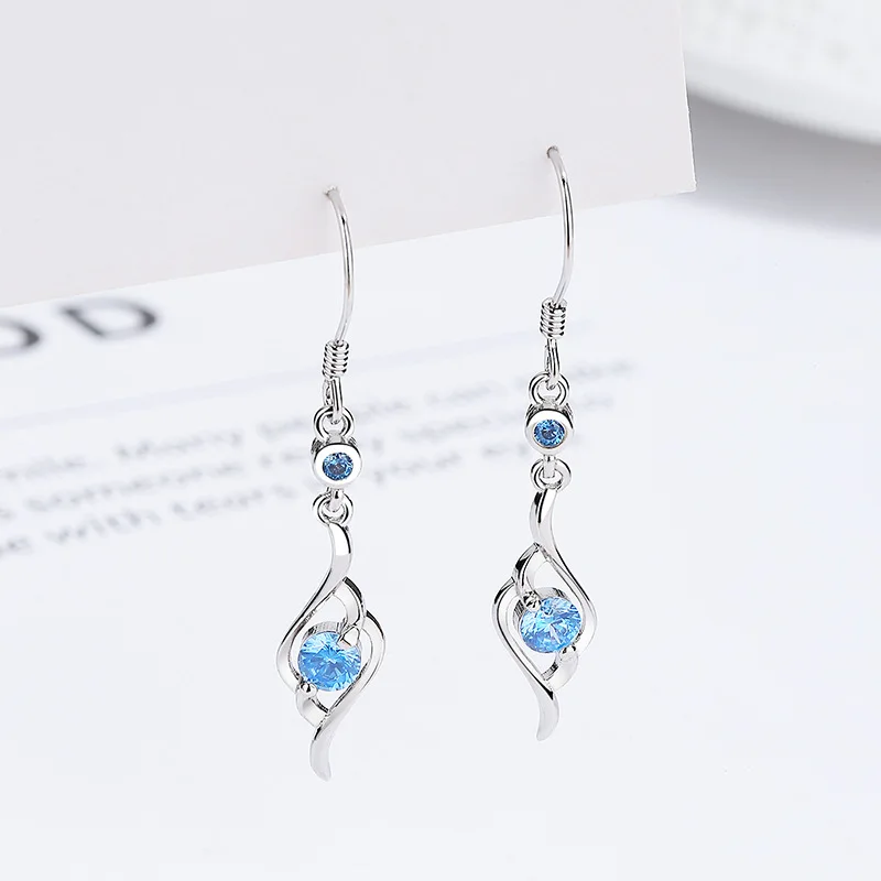 Korean 925 Sterling Silver Zircon Crystal Water Drop Dangle Earrings For Women Kids Wedding Party Jewelry Gift Female Pendientes