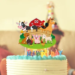 Farm Animal Cake Topper Children Birthday Party Baby Shower Cow Cute Cake Decortion Barn Theme Party Supplies Boy Kid Favor Gift