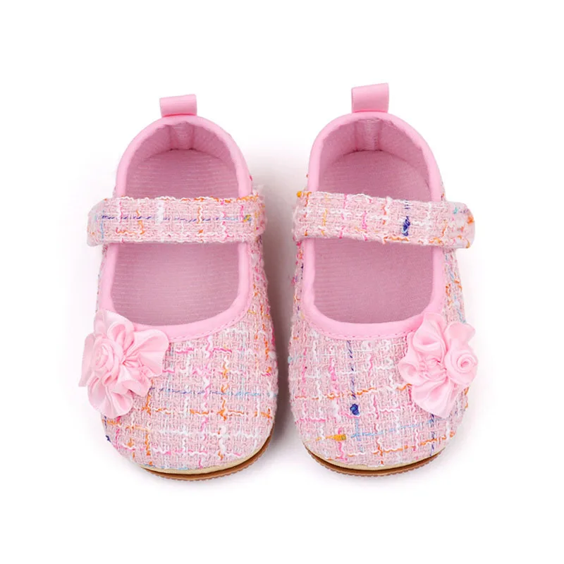 Zapatos de princesa a cuadros para niñas pequeñas, zapatillas de cuna de tela de suela suave, zapatos planos Mary Jane para niños