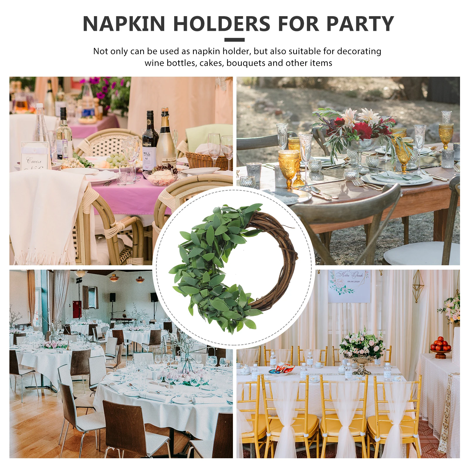 

6Pcs Artificial Leaf Napkin Rings Green Rattan Napkin Holders Dining Table Decoration Holiday Party Supplies Serviette Ring