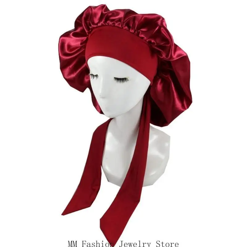 

D0UB Elastic for Head Cover Satin Turban Girl Satin Night Sleep Cap Bonnet Hat Shower