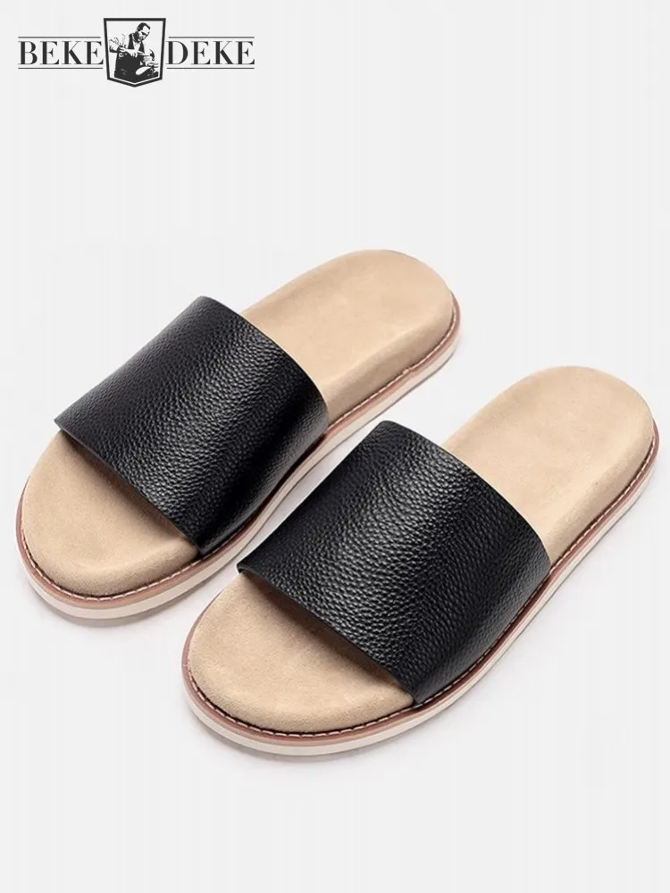 Casual Summer Footwear Mens Genuine Leather Sandals Comfortable Breathable Non-Slip Open Toe Fashion Outside Daily Flat Shoes