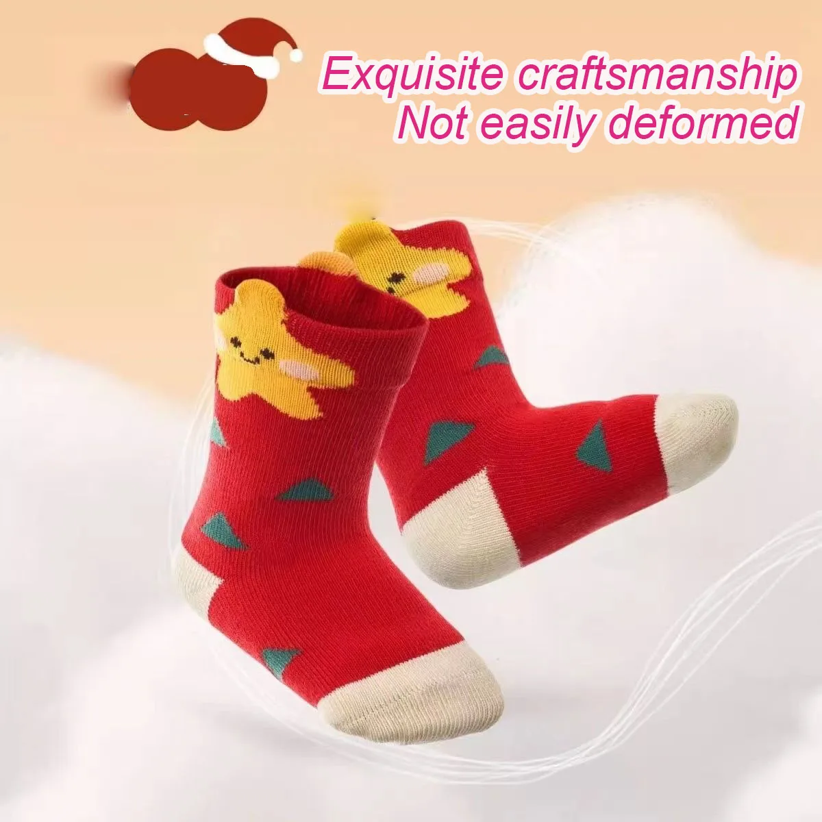 4 Pairs Children‘s Sock Soft and Comfortable High Elasticity Sock for 1-8 Years Cartoon Reindeer Christmas Gifts Joyful Breathab