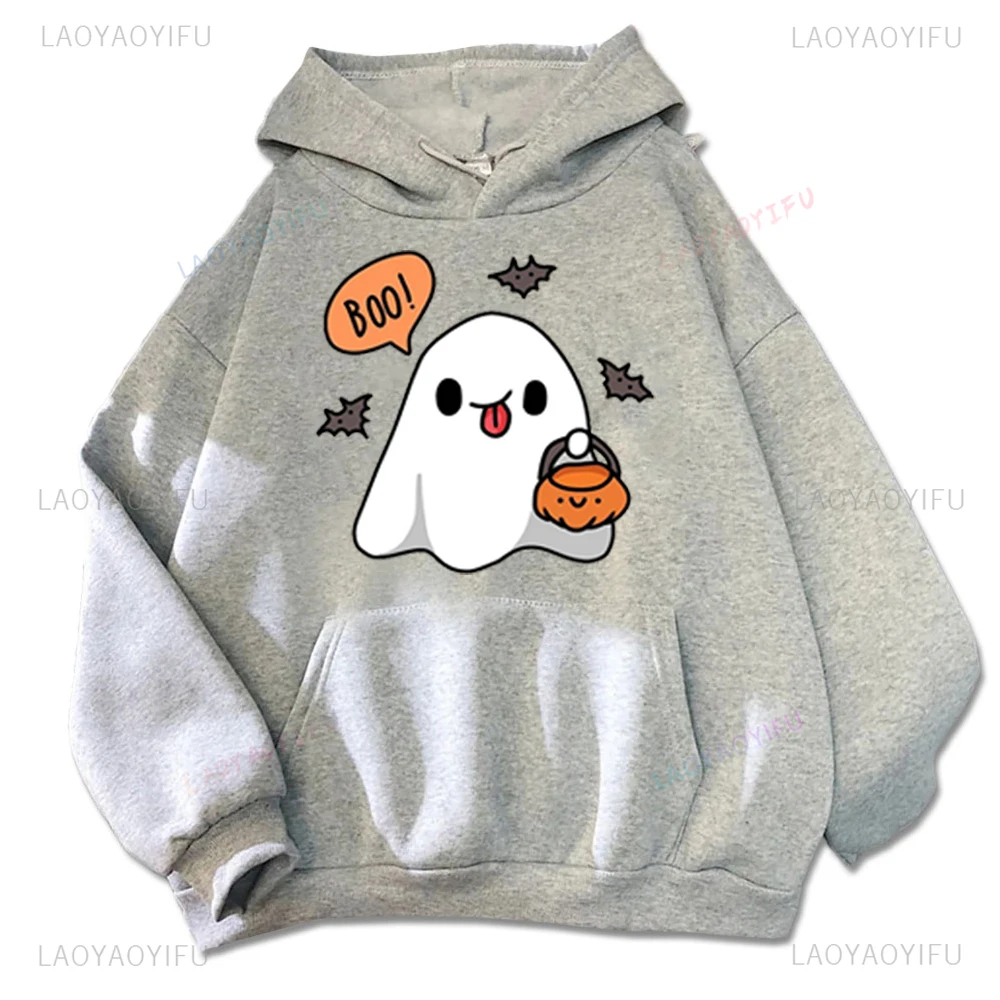 Kawaii Ghost Boo Trick Or Treat Vrouw Grafische Hoodies Herfst en Winter Halloween Creatieve Pompoen Sweatshirt Warm Hoody