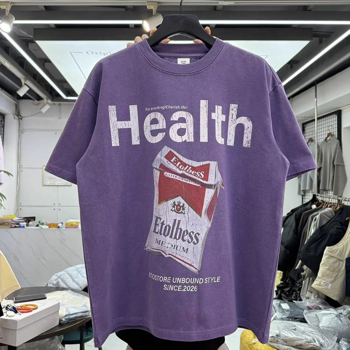 Saint High street paper box with mottled letter printing T-shirt Men Women T Shirt Tee