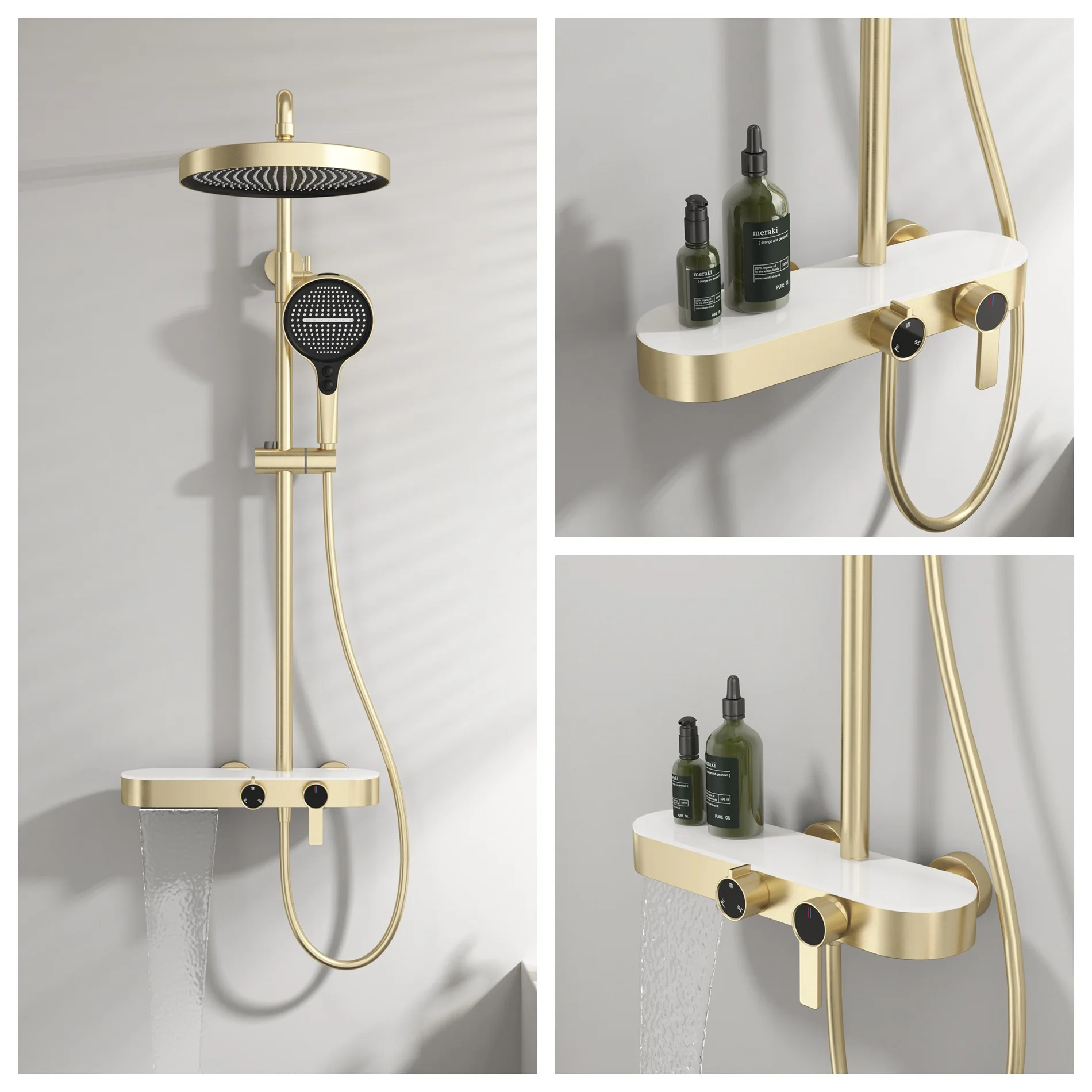 Gunmetal Gray Shower Set For Home Use, Pressure-Boosting Bathroom Shower Head, Waterfall Style, Creamy Style,