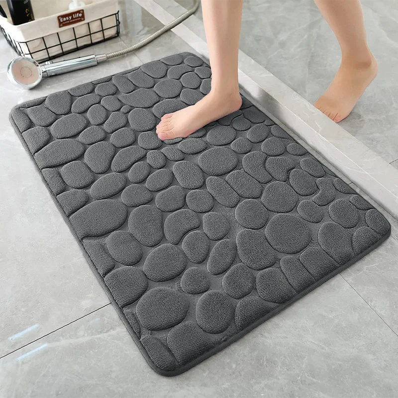 Cobblestone Embossed Bathroom Bath MatMemory Foam Pad Coral Fleece Non-slip Carpet In Bathtub Floor Rug Shower Room Doormat