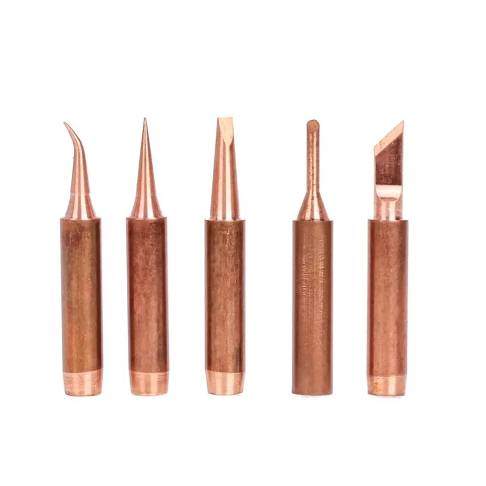 5pcs/set 900M-T Copper Soldering Iron Tip Lead-free Solder Tips Welding Head IS/I/3.2D/2C/K For Lower Temperature Soldering