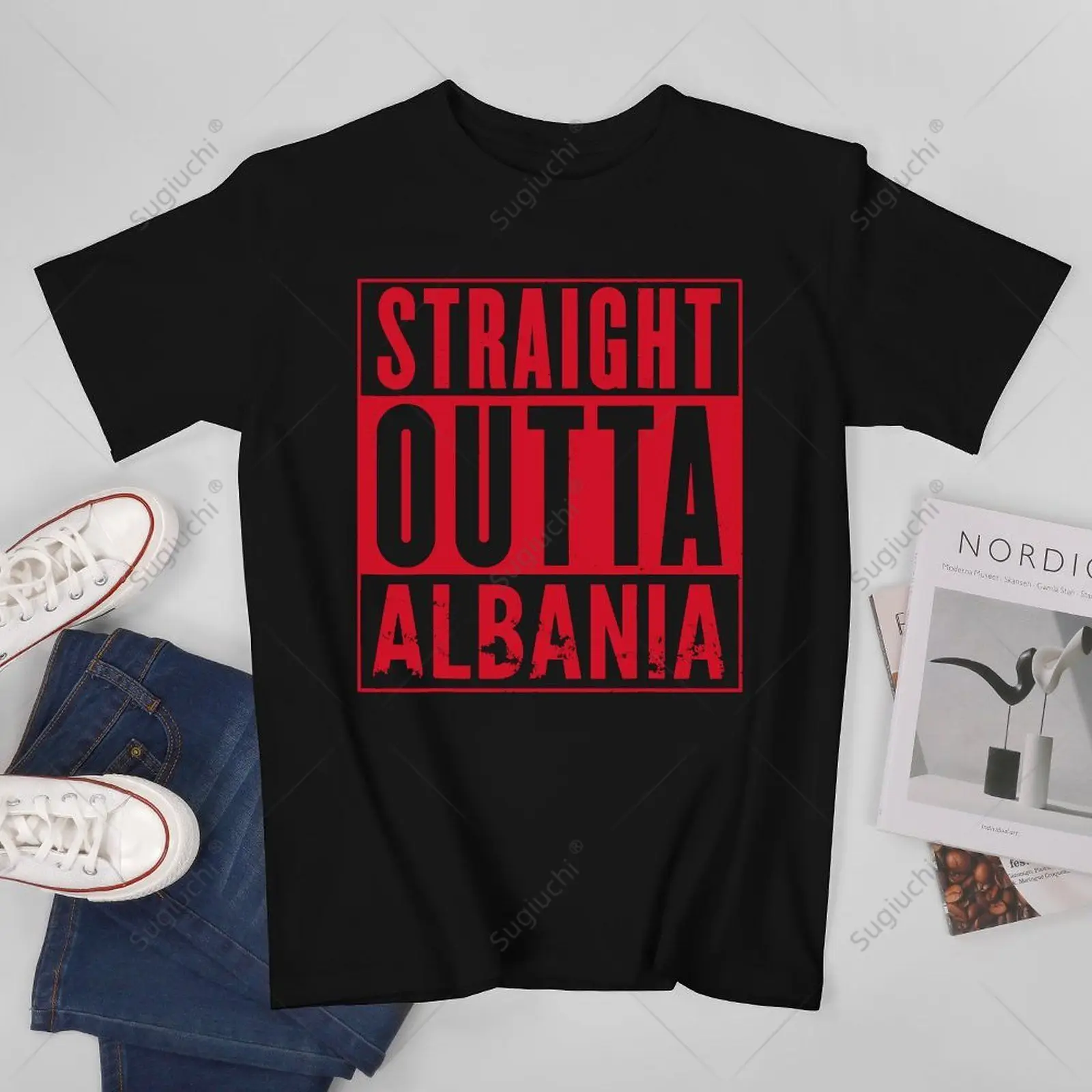 Unisex Men Straight Outta Albania Great Travel Outfit & Gift Idea Tshirt Tees T Shirts Women Boys 100% Cotton T-Shirt