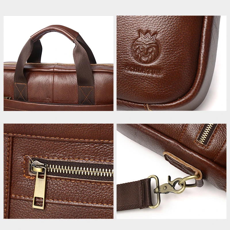 Borsa per valigette in vera pelle retrò per uomo Borsa per computer da ufficio da 15,6 pollici Borse vintage Valigetta per laptop