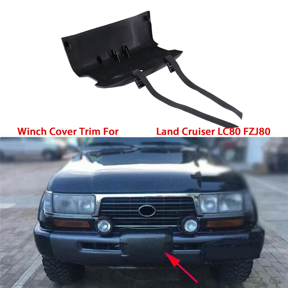 

1Pcs Car Front Bumper Winch Cover Trim Fit for Toyota Land Cruiser LC80 4500 FZJ80 1992-1998