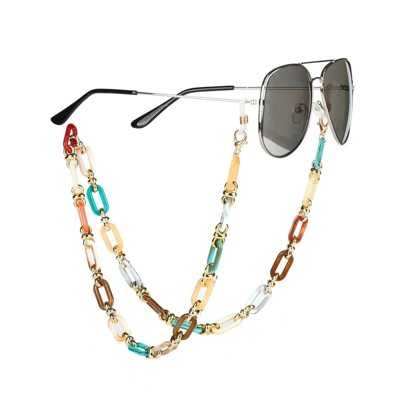 2022 New Fashion Ladies Acrylic Candy Color Resin Glasses Chain Sunglasses Strap Frame Mask Chain Neck Strap Glasses Accessories