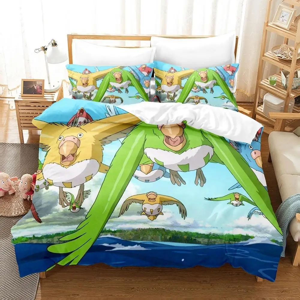 The Boy And The Heron Bedding Set Single Twin Full Queen King Size Bed Set Adult Kid Bedroom Duvetcover Sets Anime Bed Sheet Set