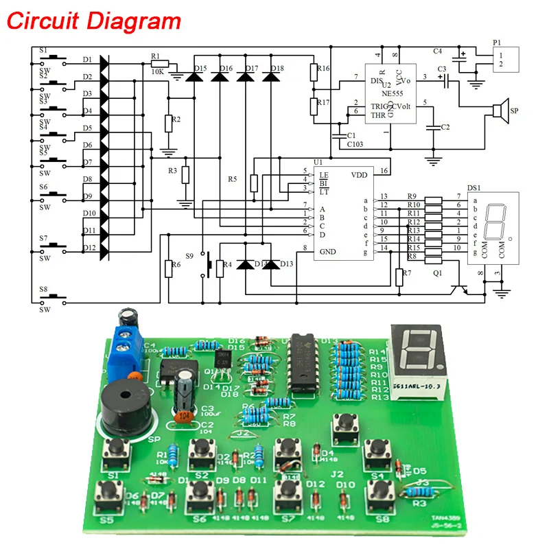 Eight-channel digital display answering machine kit DIY welding kit suitable for welding practice electronic skills competition