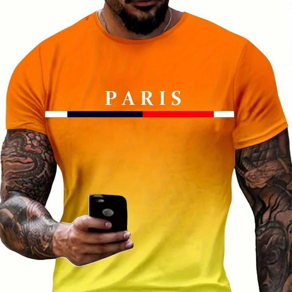 

Rock top 3D printed men's T-shirt, gradient round neck T-shirt street fashion wear, machine washable limited time offer