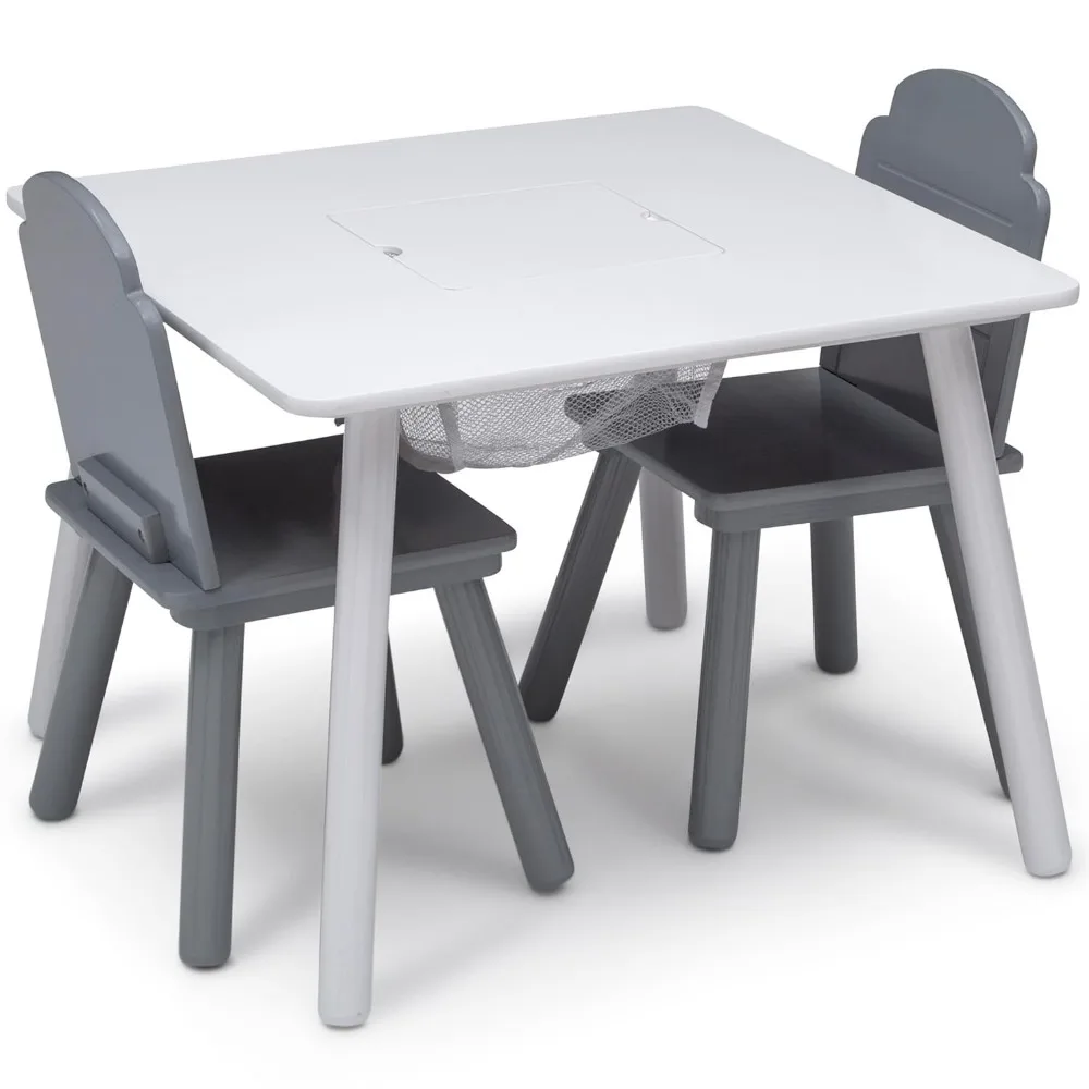 Delta Children Finn Table and Chair Set with Storage, White/Grey Table and Chair Set for Kids