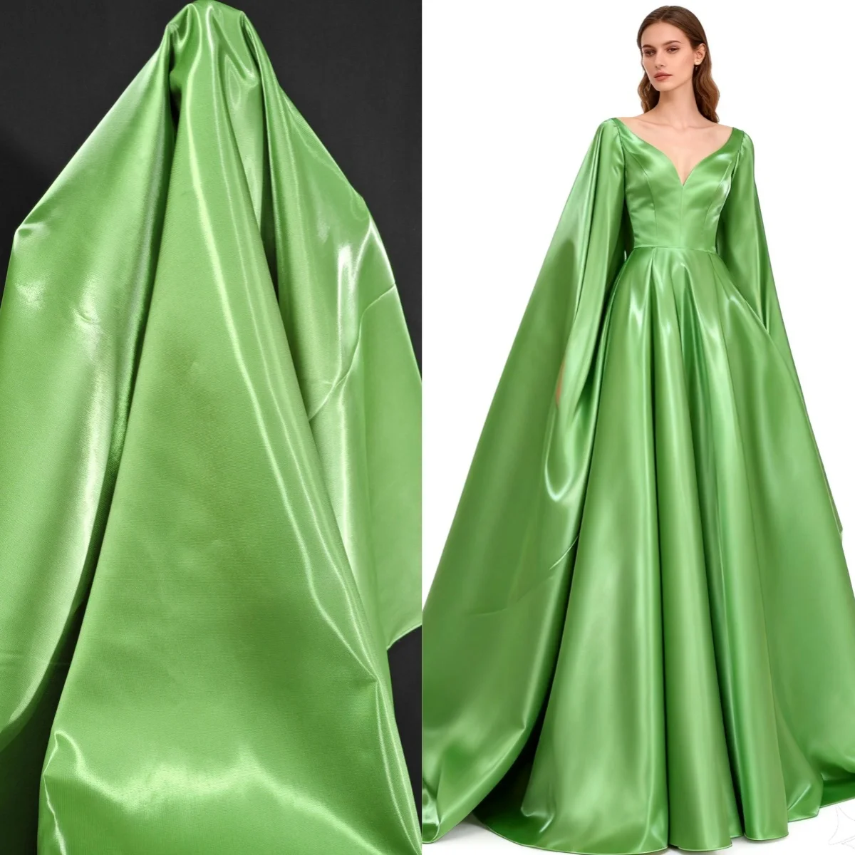 

Sage green liquid water satin reflective hard stiff fabric sewn stage costume princess skirt DIY background decoration designer