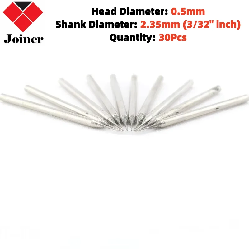 

30Pcs 0.5mm Tapered Point Diamond Grinding Bits Burrs Lapidary Tools for Stone