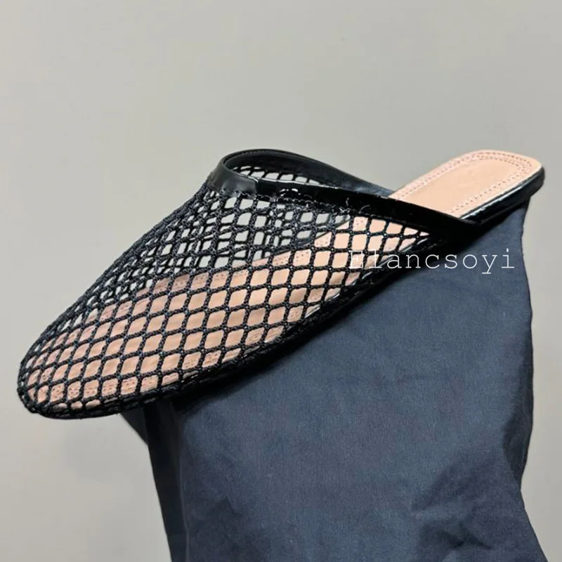 Summer new mesh metal elastic band decorative flat bottom slippers women's breathable lazy Mules leisure vacation beach shoes