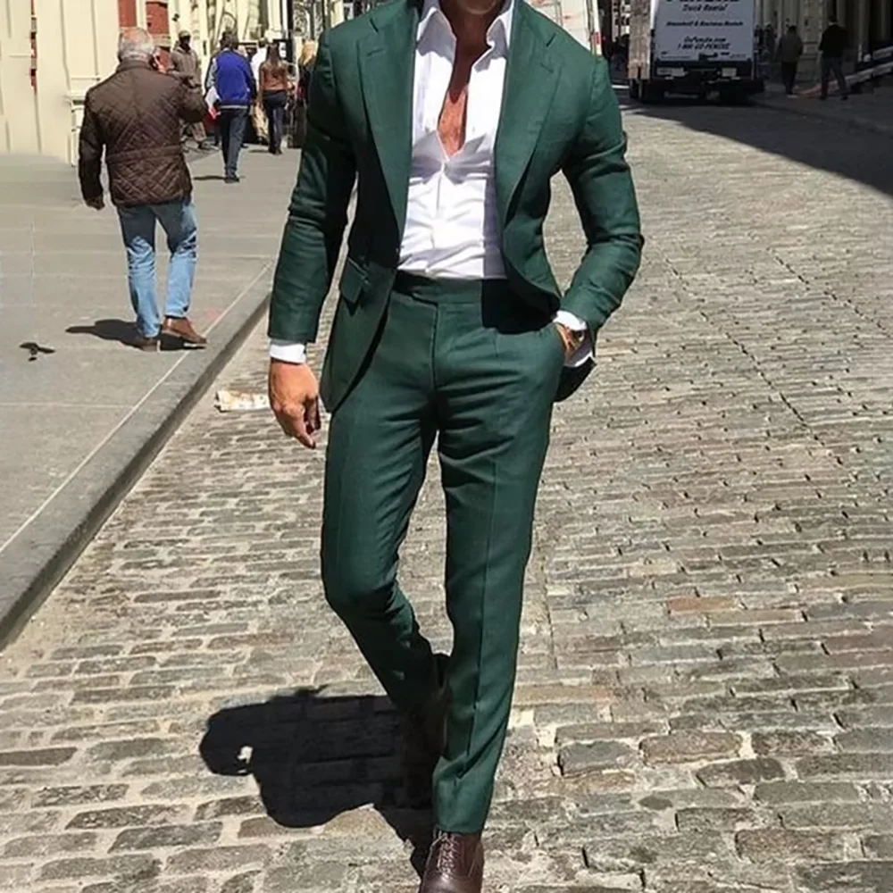 

New Style Green Men's Suits Chic Notched Lapel Prom Suit Formal Evening Party Business Casual Slim Fit 2 Pieces Jacket Pants