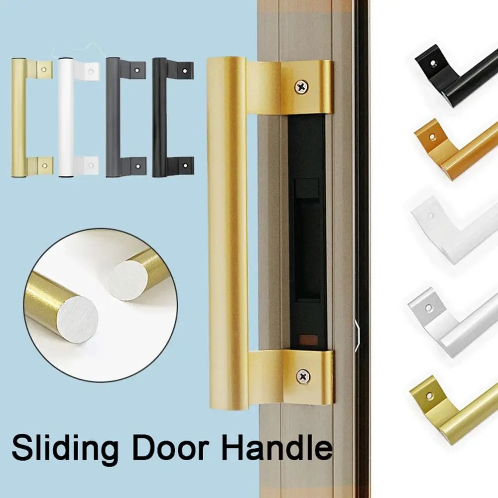 Punch-free Furniture Cabinet Handle Aluminium Alloy Sliding Barn Door Handle Pull And Flush Hardware Set Wood Door Drawer Handle