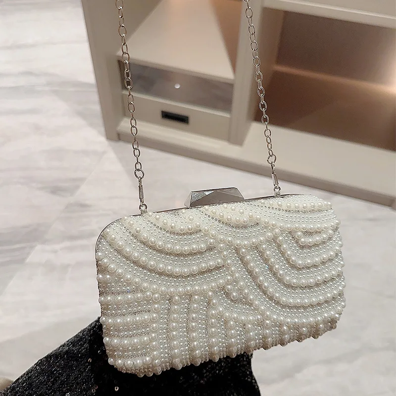 Luxury Pearl Beaded Bags For Women Evening Clutch Handbag Lady Elegant Wedding Messenger Purse Women Crossbody Chain Bag