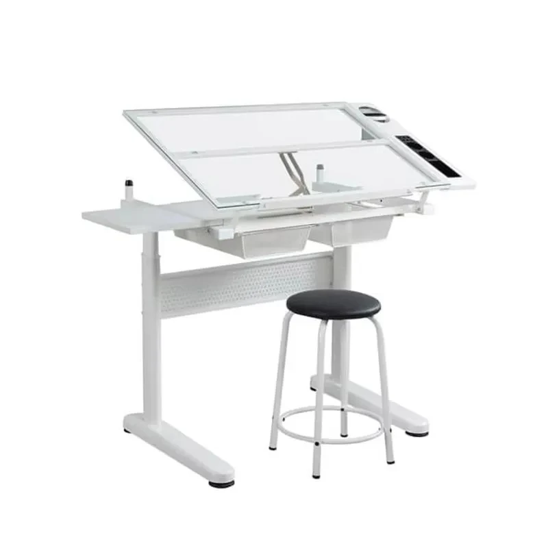 Adjustable height glass painting table folding art table lift school furniture