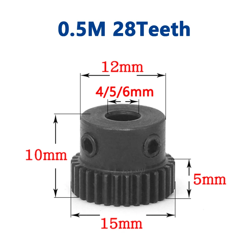 1pc Mod 0.5 28T Spur Gear Bore 4mm 5mm 6mm 45# Steel Blackening Transmission Gears 0.5 Module 28 Teeth Pinion DIY Accessories