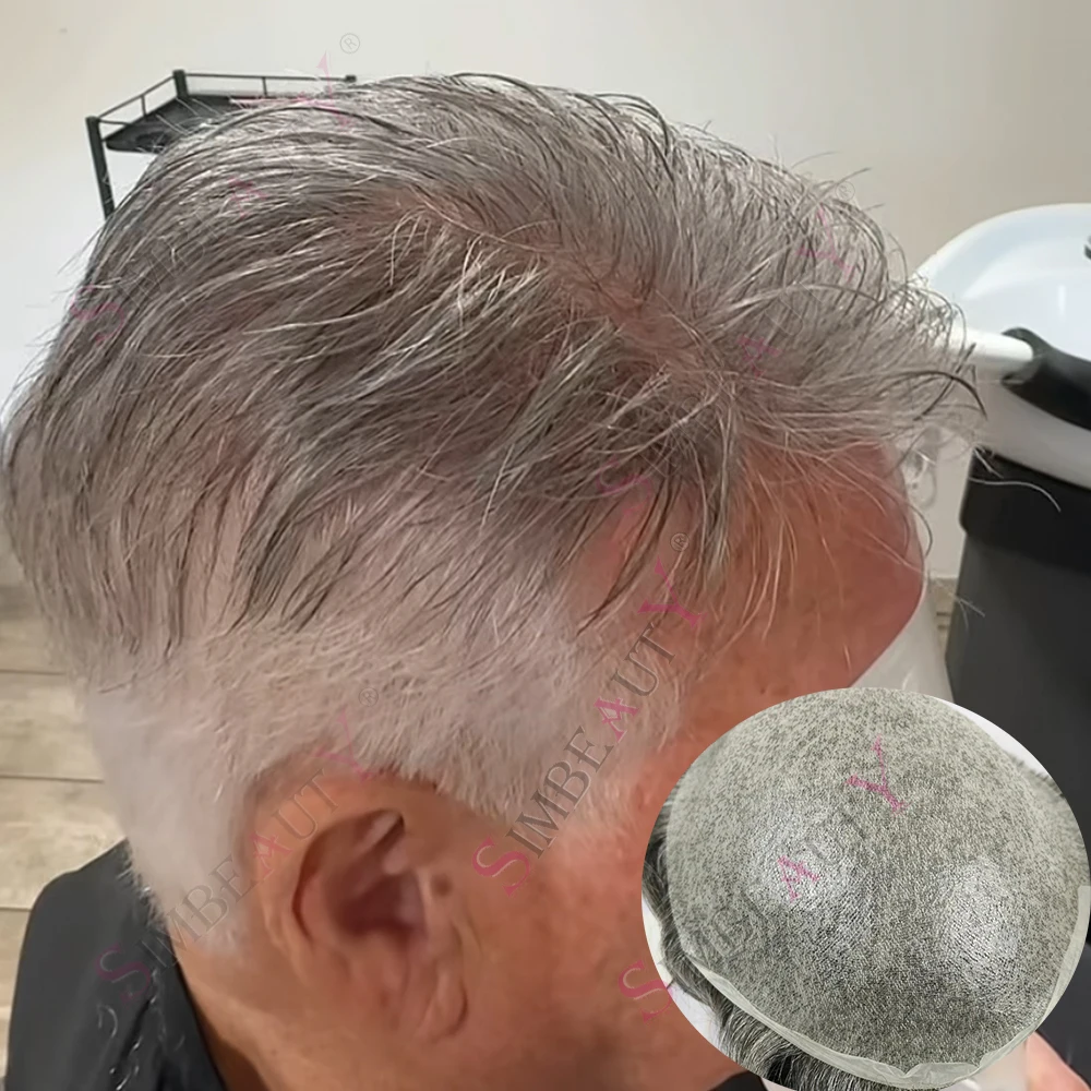 Undetectable 80-90%Density Super Natural Hairline Black Grey Man's Wig 1B80 Human Hair 0.03mm Ultra Micro Thin Skin Men's Toupee