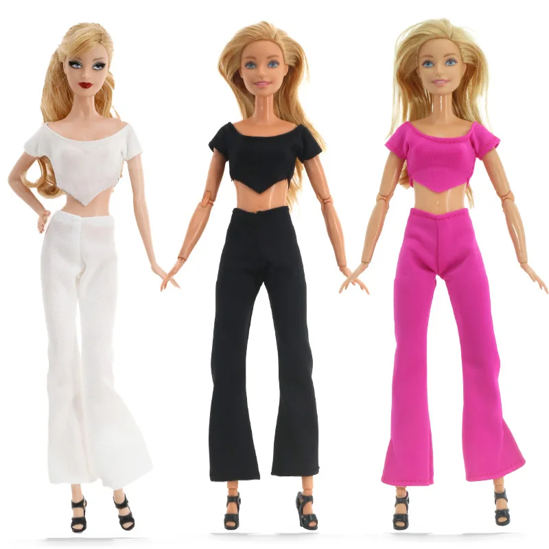 30cm Doll Clothes Accessories Simple Fashion Solid Colour Top + Pants Set For 1/6 BJD Supermodel Doll City Girl Daily Dress Up