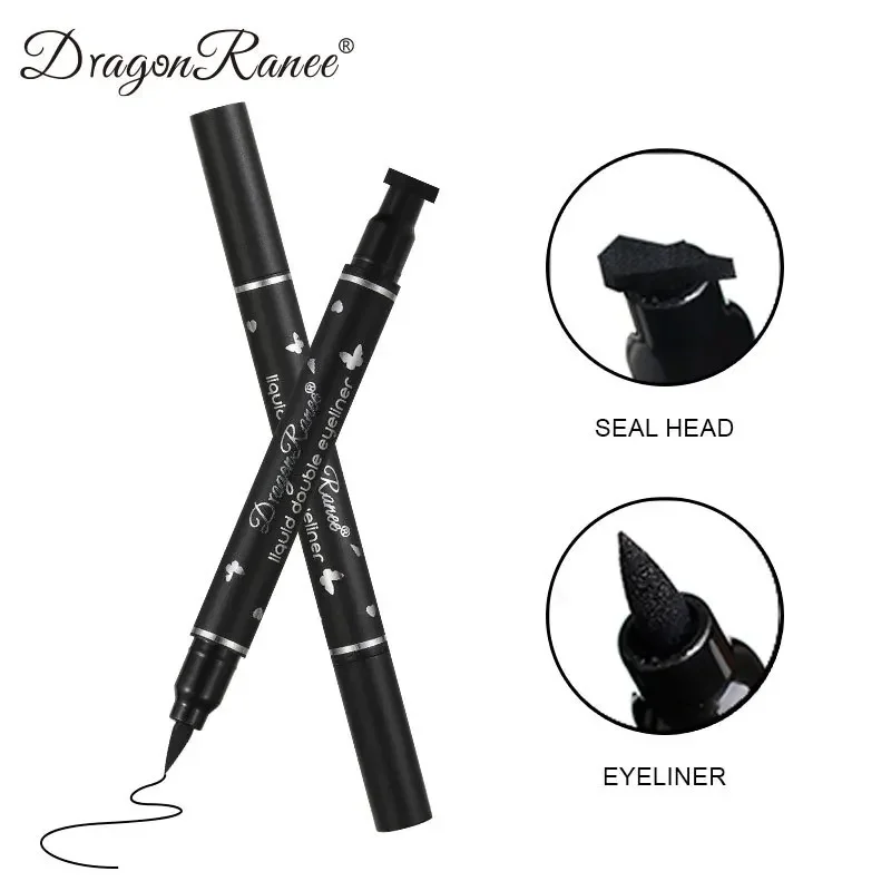 Waterproof Double-Ended líquido Eyeliner Pen, delineador preto, secagem rápida, longa duração Eye Liner, selo selo selo, cosméticos