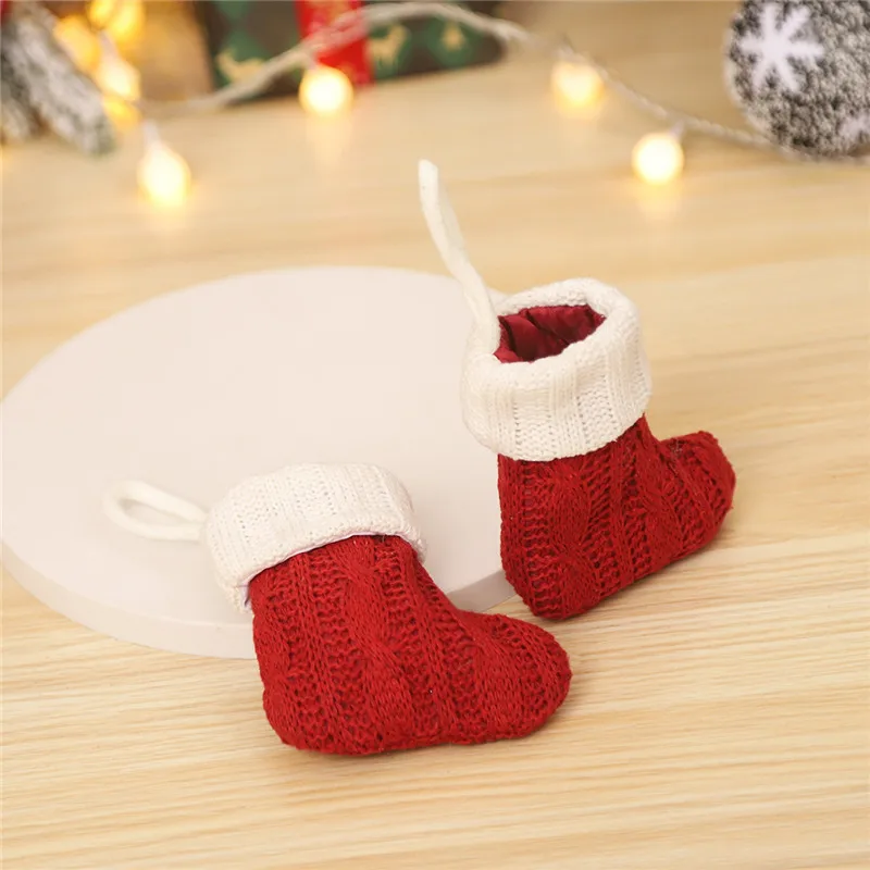 3/5Pcs Mini Christmas Socks New Knitting Christmas Tree Pendant Decoration Xmas Gift Bag Christmas Knife Fork Cutlery Holder Bag