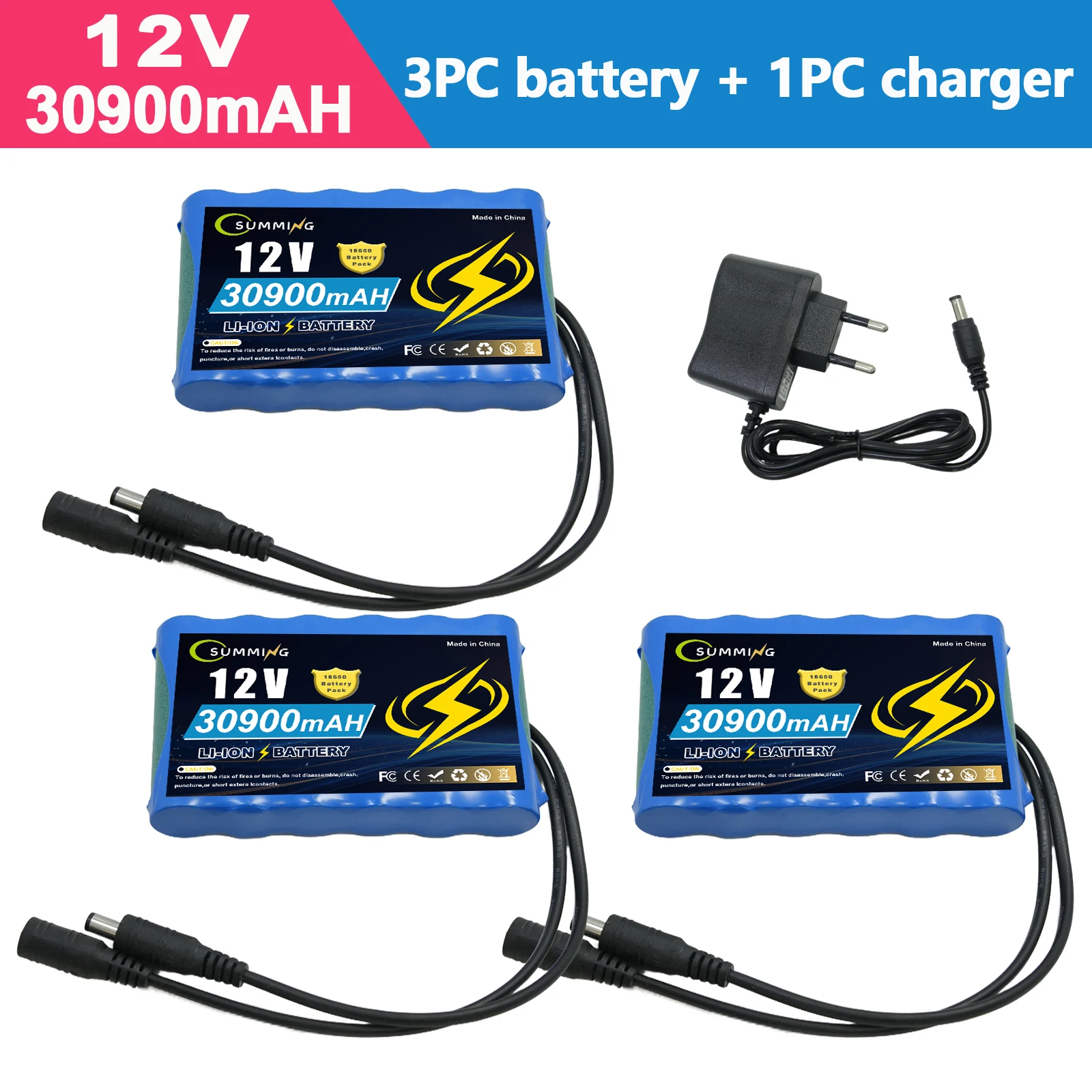 

12V 30900mah Battery Rechargeable Lithium Ion Battery PackCapacity DC 12.6v 30.9Ah CCTV Cam Monitor +Charger
