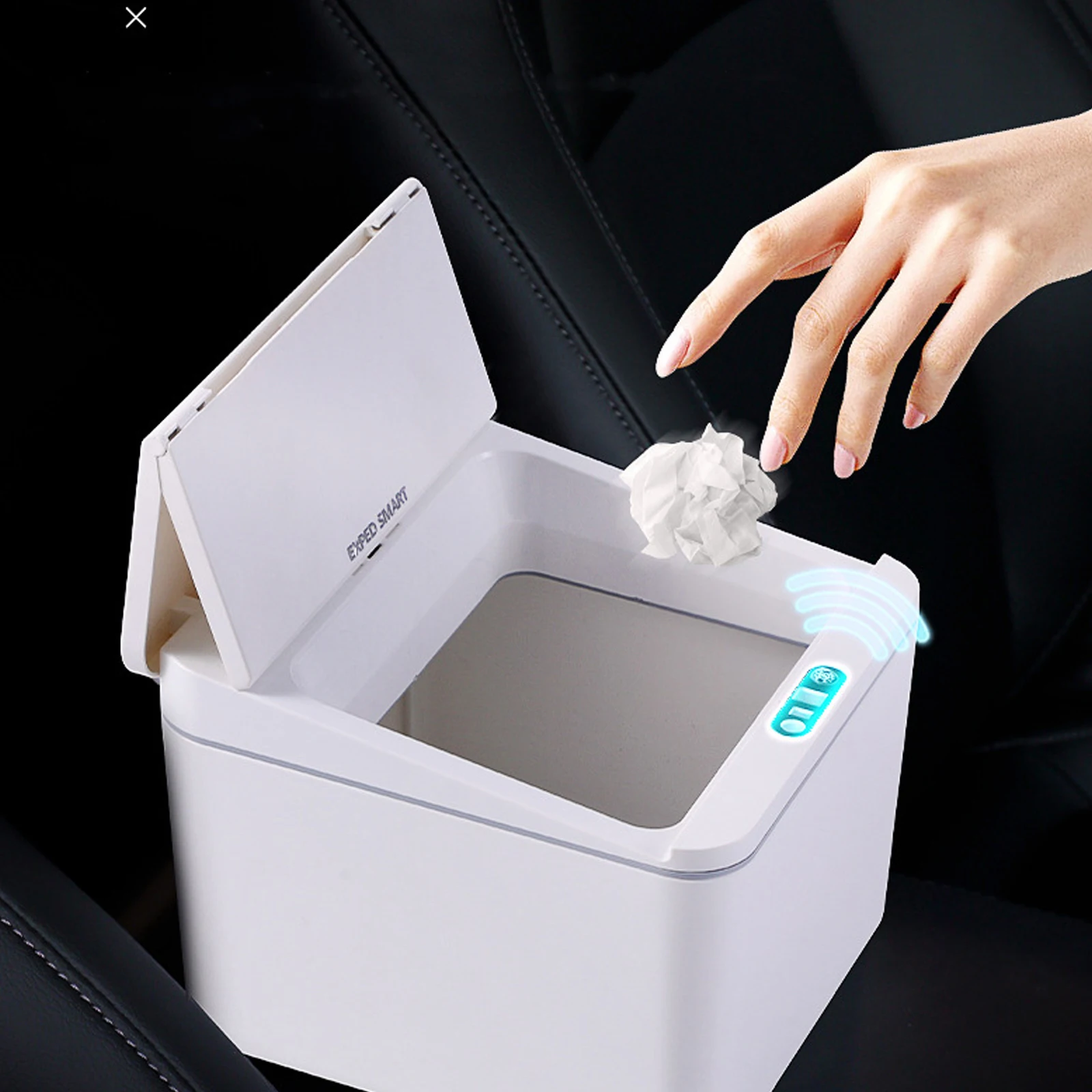 

1pc Car Trash Can Electric Smart Garbage Bin Tissue Snack Box Organizer Plastic Litter Container Sensor Efficient Space Saving
